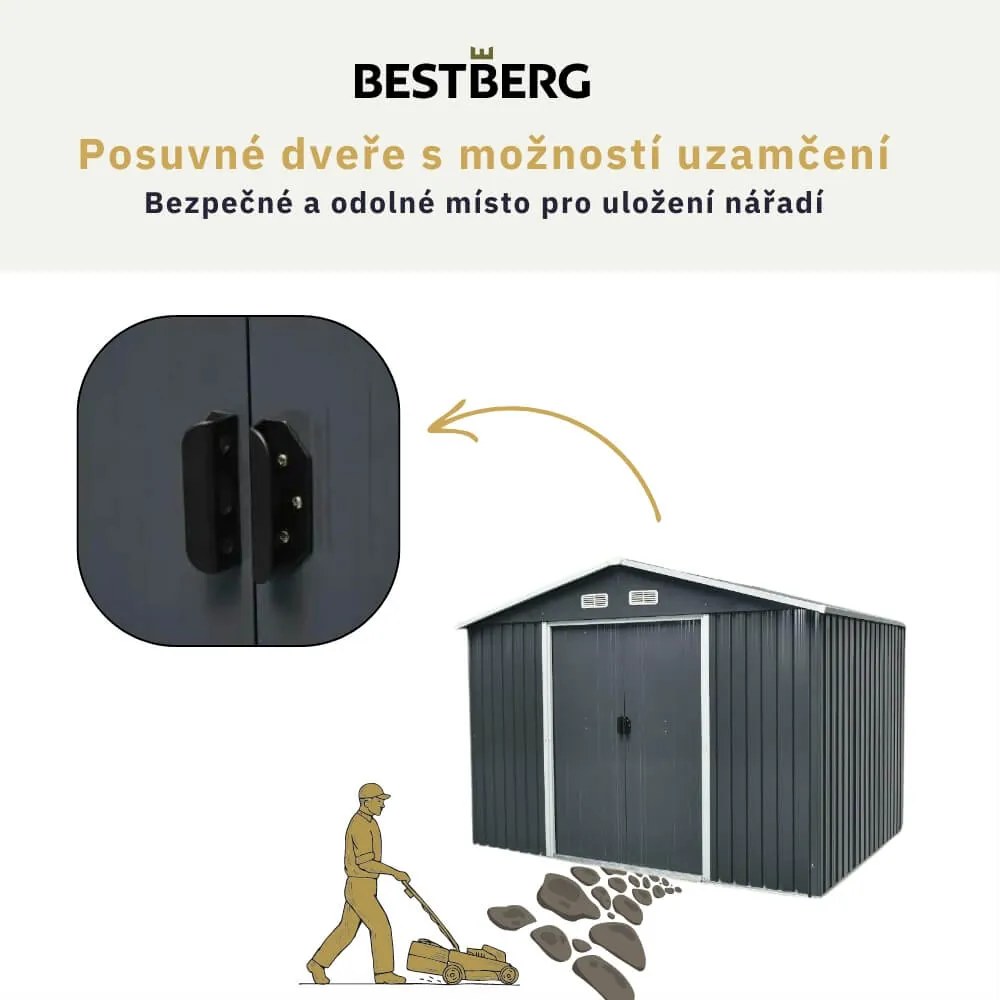 Záhradný domček BestBerg ZDB-7Z / 7,2 m² / 301 x 238 x 214 cm / zelený