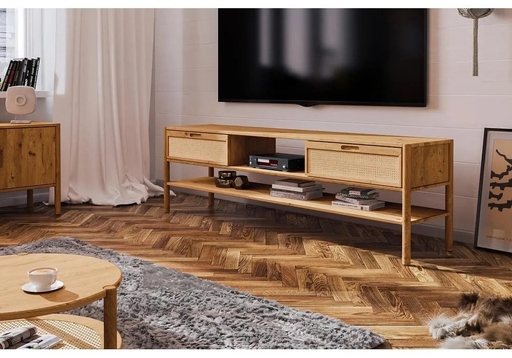TV stolík z dubového dreva 204x64 cm Pola - The Beds