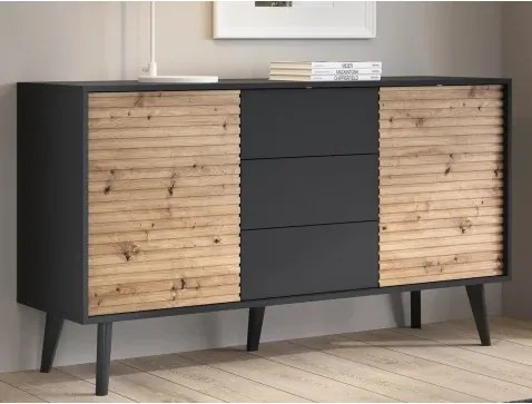 Široká komoda so zásuvkami Willow, čierna/dub artisan%