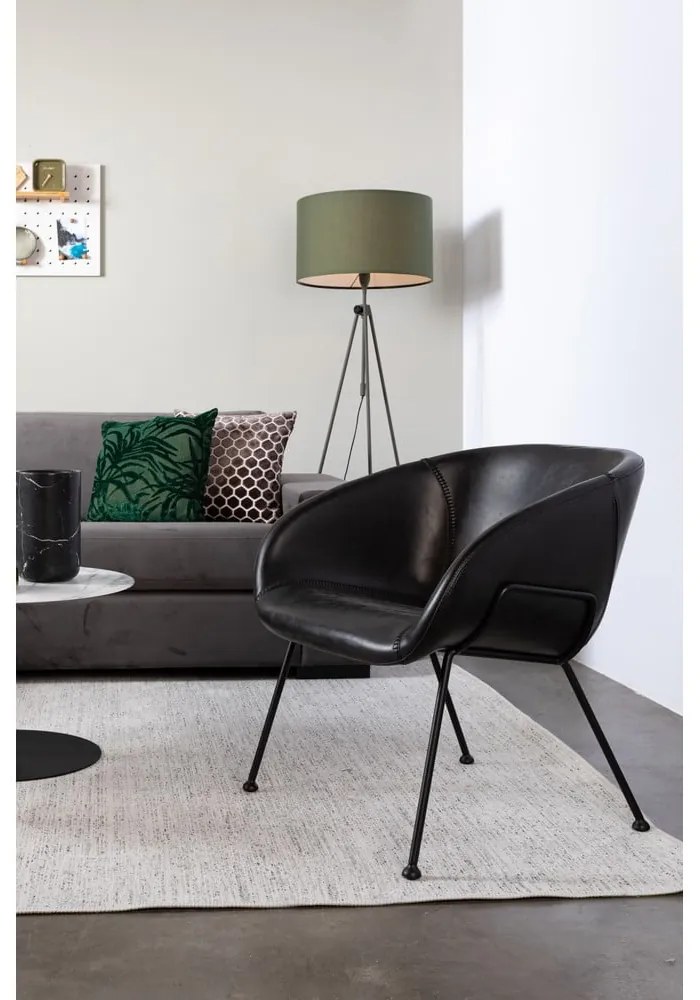 Čierne kreslo z umelej kože Zuiver Feston