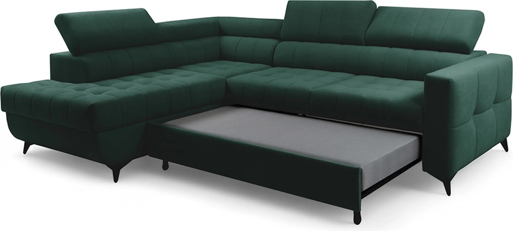 Rohová sedačka Nardo L s rozkladom ľavostranná - zelený zamat Bluvel 78