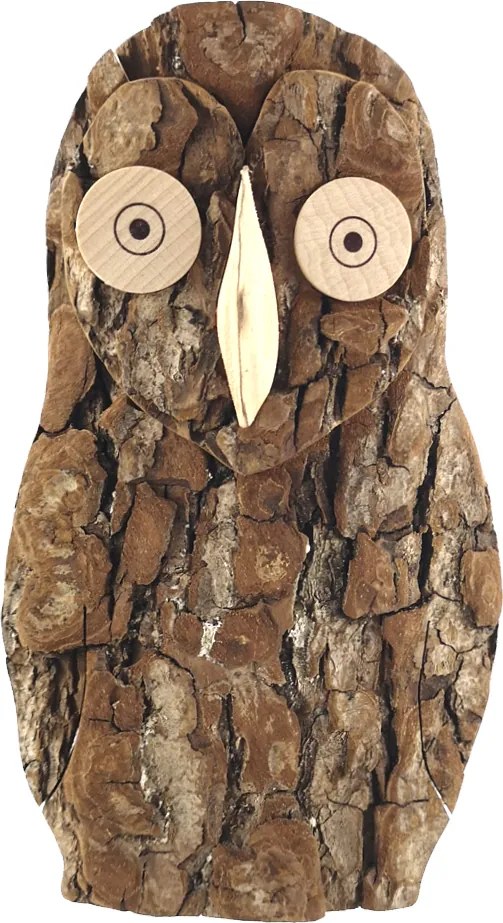 AMADEA Drevená sova s kôrou, masívne drevo, výška 16 cm