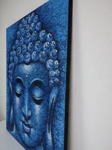 Obraz Budha, ručná maľba, modrý, 80x60 cm