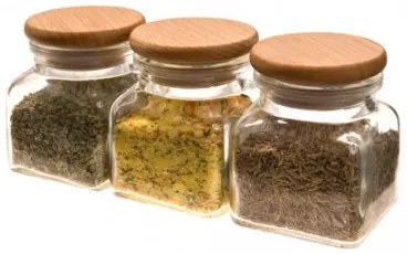 Orion Súprava koreničiek 3 ks, sklenená korenička s dreveným vrchnákom, TRIO