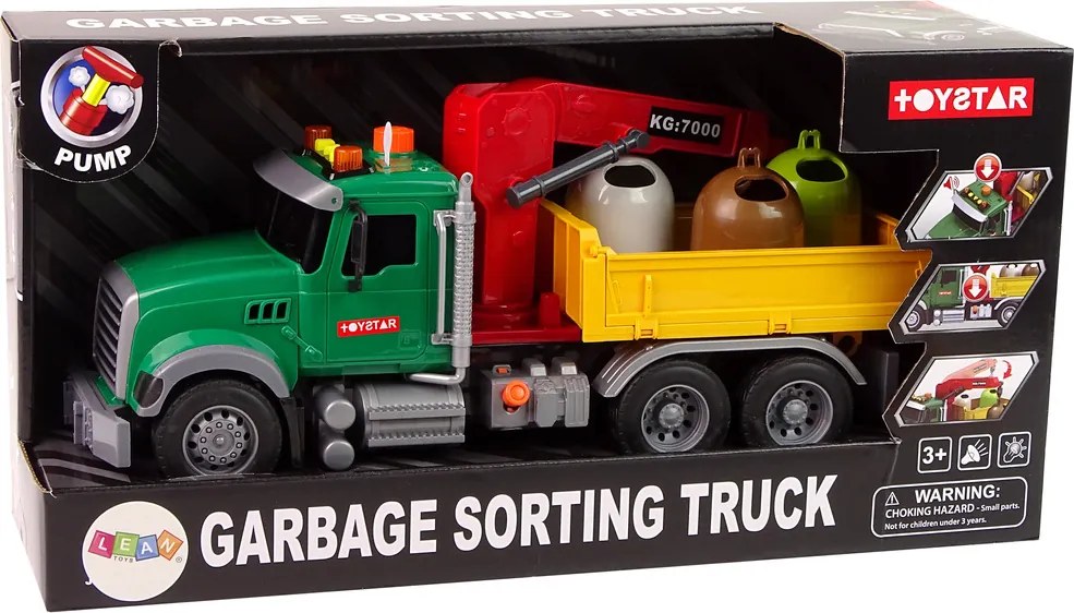 LEAN Toys Nákladné auto, žeriav, doprava, odpadkový kôš, zvuk