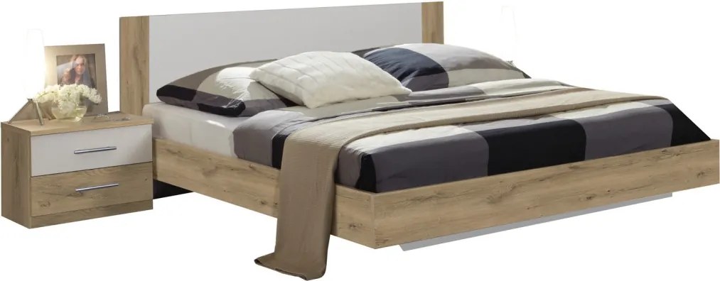 Posteľ s nočnými stolíkmi Nora 160x200 cm, doskový dub/biela