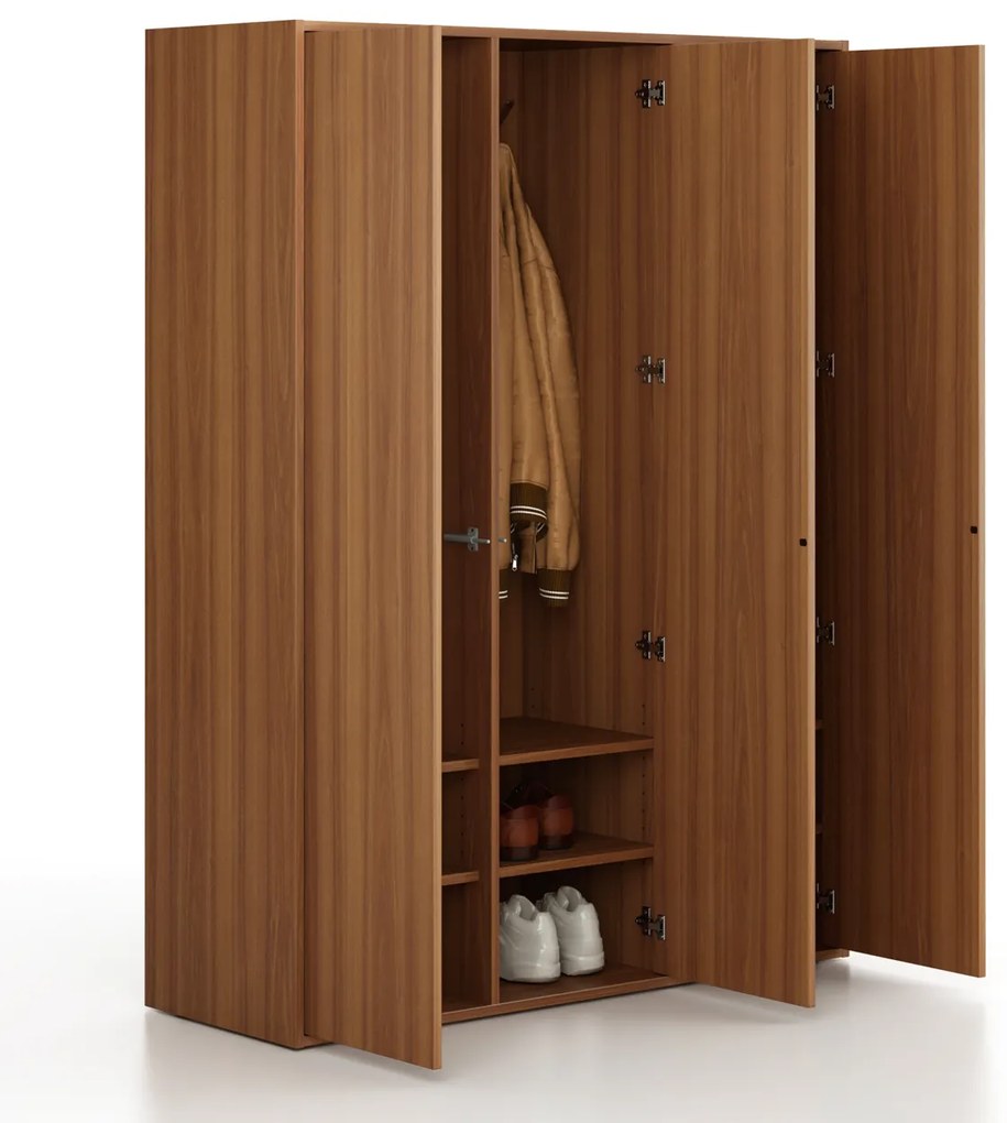 Šatníková skriňa FRAME, 3 oddiely, 1299 x 450 x 1735 mm, PUSH-lock, orech