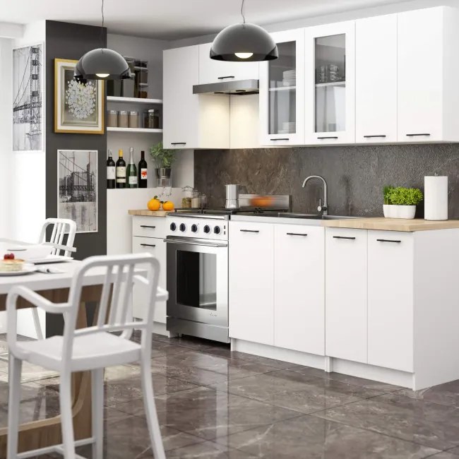 Kuchynská linka OLIVIA V720 2.4 m s vitrínou biela