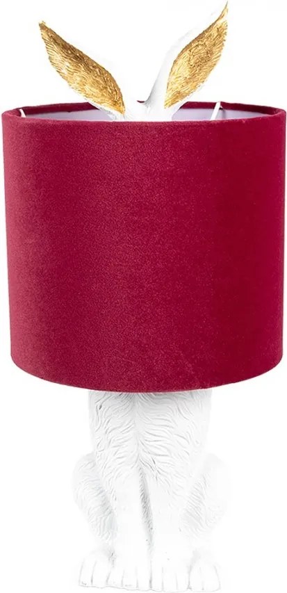 Biela stolná lampa králik s červeným tienidlom Rabbi - Ø 20*43 cm