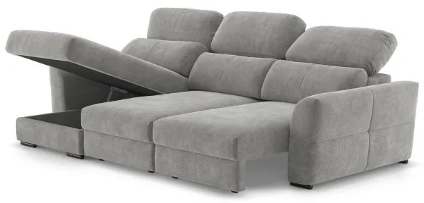 Univerzálna rohová rozkladacia trojmiestna pohovka s úložným priestorom TRENTO svetlosivá