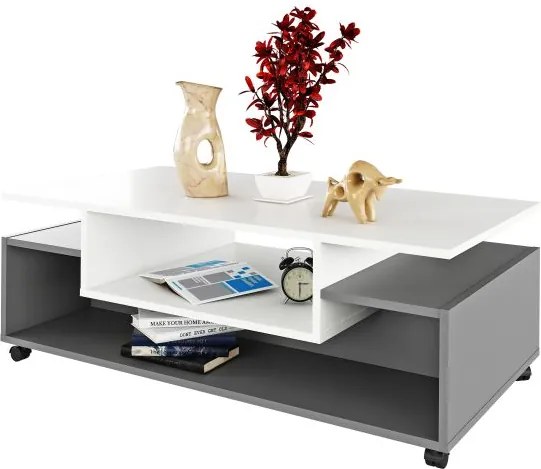 Konferenční stolek na kolečkách, bílá / grafit, DALEN 0000238015 Tempo Kondela