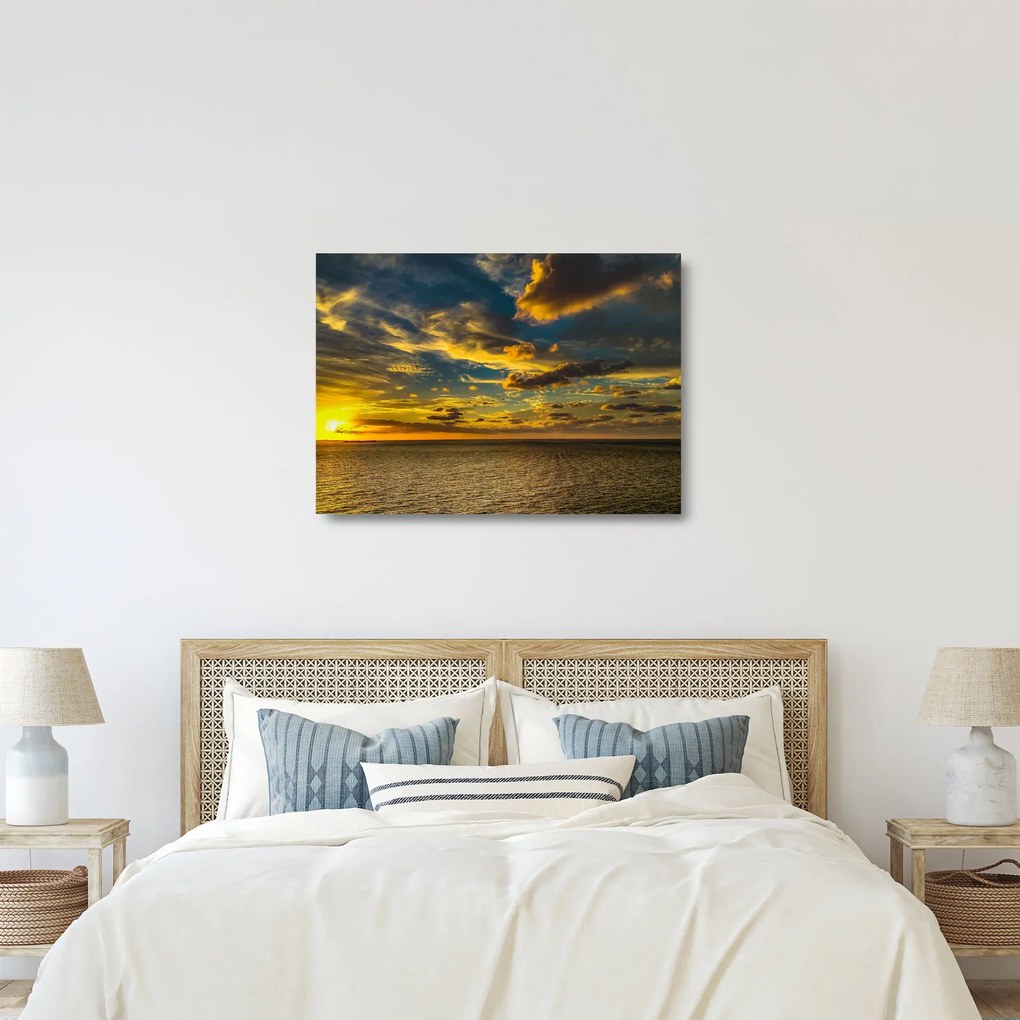 Sklenený obraz západu slnka na mori (70x50 cm)