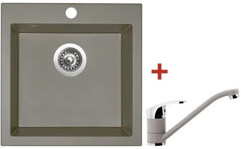 Granitový drez Sinks Viva 455 Truffle s batériou Pronto GR 455x460 mm hnedý