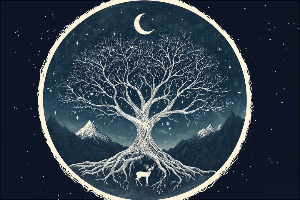Obraz – Magický strom s jeleňom II. (90x60 cm)