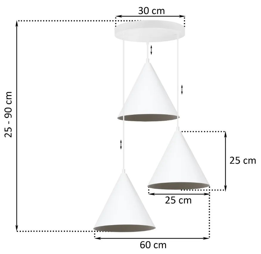 Závesné svietidlo Soho, 3x biele kovové tienidlo, (fi 25cm), o