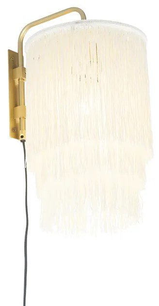 Orientálna nástenná lampa zlatá s krémovým tienidlom s strapcami - Franxa