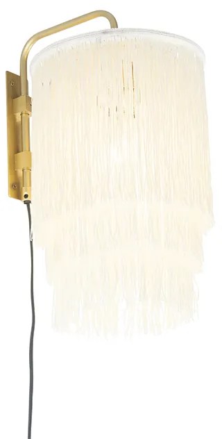 Orientálna nástenná lampa zlatá s krémovým tienidlom s strapcami - Franxa