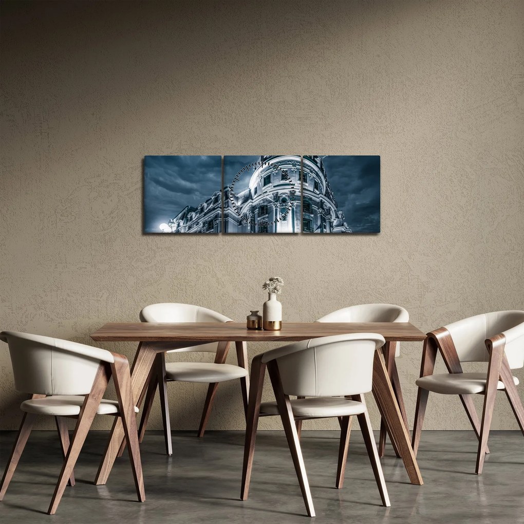 Obraz architektúry v tme (s hodinami) (90x30 cm)