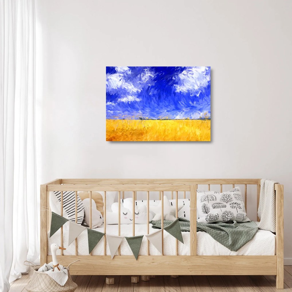 Sklenený obraz - Olejomaľba, Zlaté pole (70x50 cm)