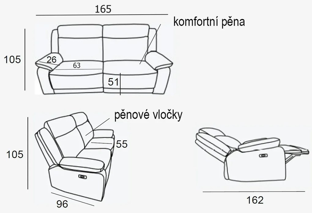 Kožená pohovka CONTINENTAL s elektrickou funkciou relax 2P, elektrické, zelená (green 321)