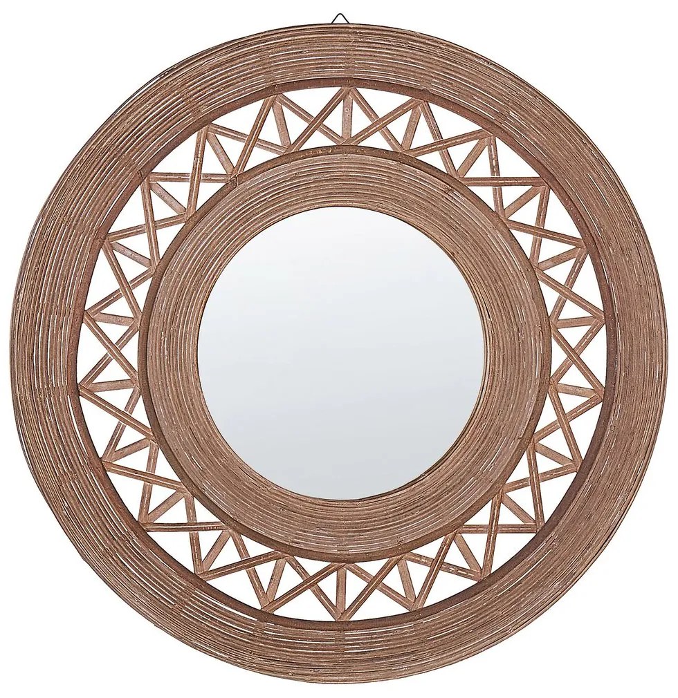 Okrúhle bambusové nástenné zrkadlo ø 62 cm svetlohnedé CACOMA Beliani