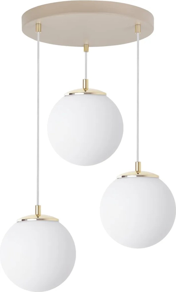 Závesné svietidlo Florence, 3x biele sklenené tienidlo, g/be, o