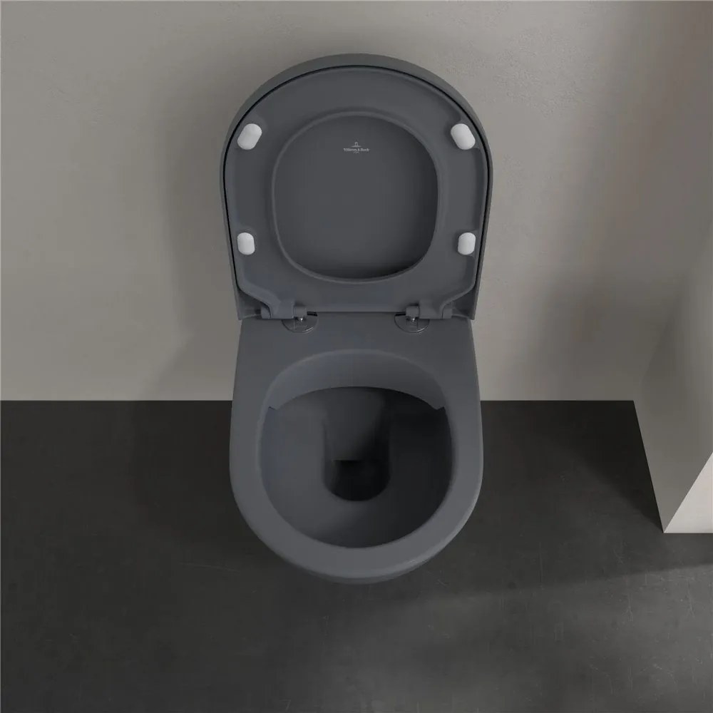 VILLEROY &amp; BOCH Subway 2.0 závesné WC s hlbokým splachovaním bez vnútorného okraja, 370 x 560 mm, Graphite, s povrchom CeramicPlus, 5614R0i4