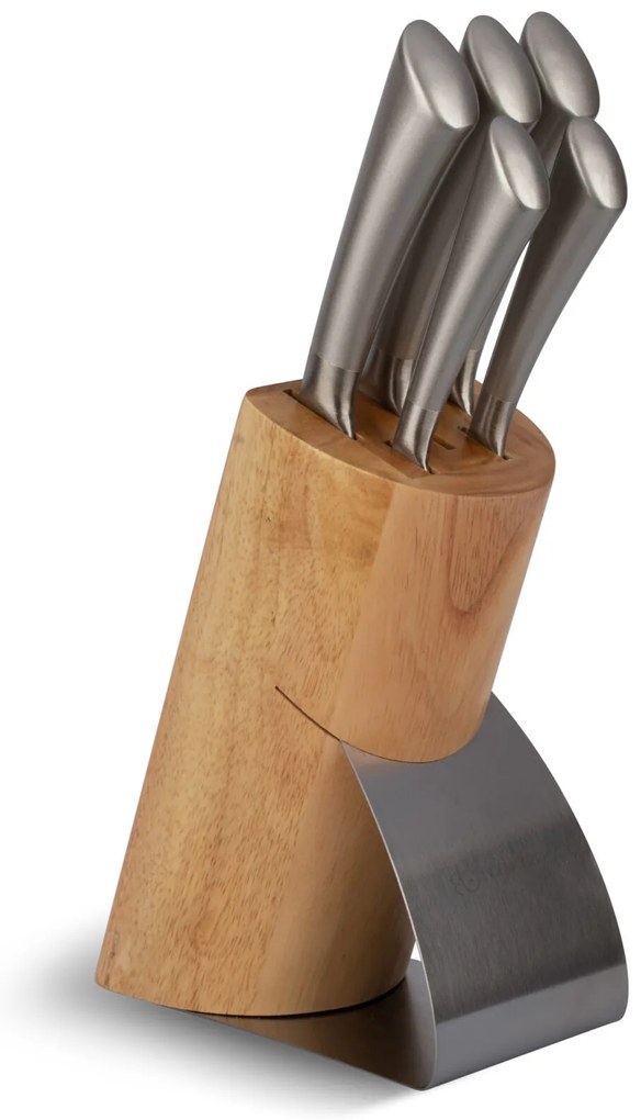 6 dielna sada nožov v stojane v štýlovom drevenom stojane