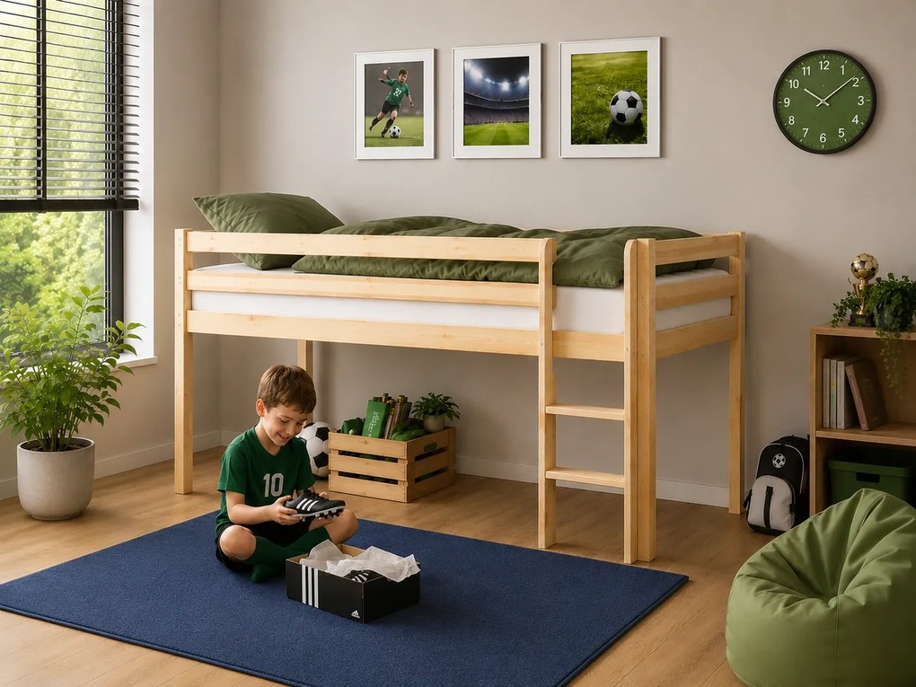 Detská vyvýšená posteľ z masívu 200x90 cm - prírodné drevo