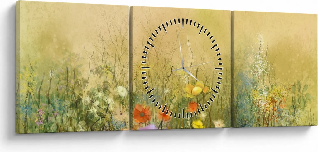 Obraz - Maľovaná lúka (s hodinami) (90x30 cm)