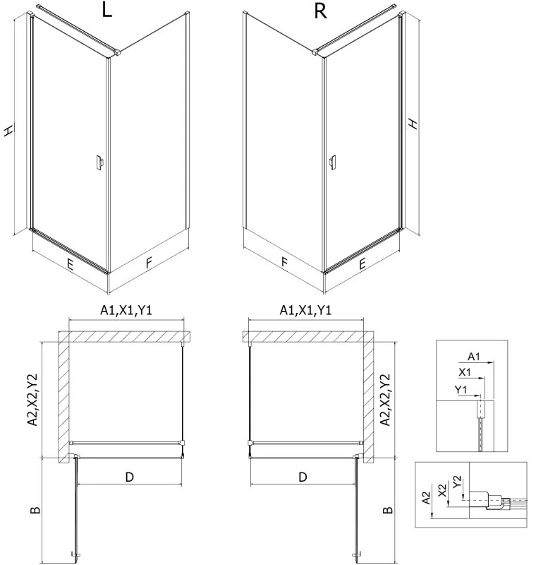 Mexen Mist-B, 1-krídlový výklopný sprchový kút 100 x 110 cm, číre sklo, chrómový profil, 8A2T-100-110-01-00