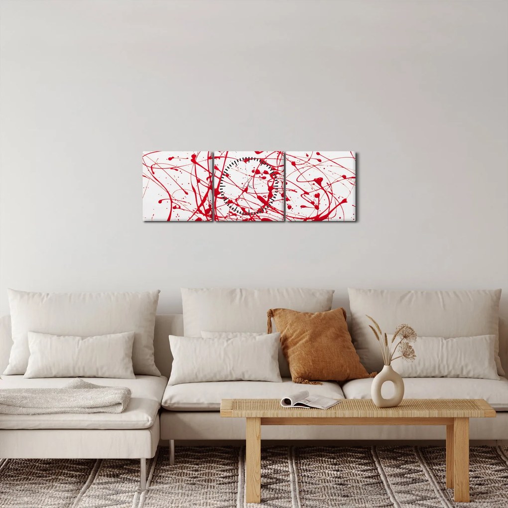 Obraz technikou Drippingu (s hodinami) (90x30 cm)