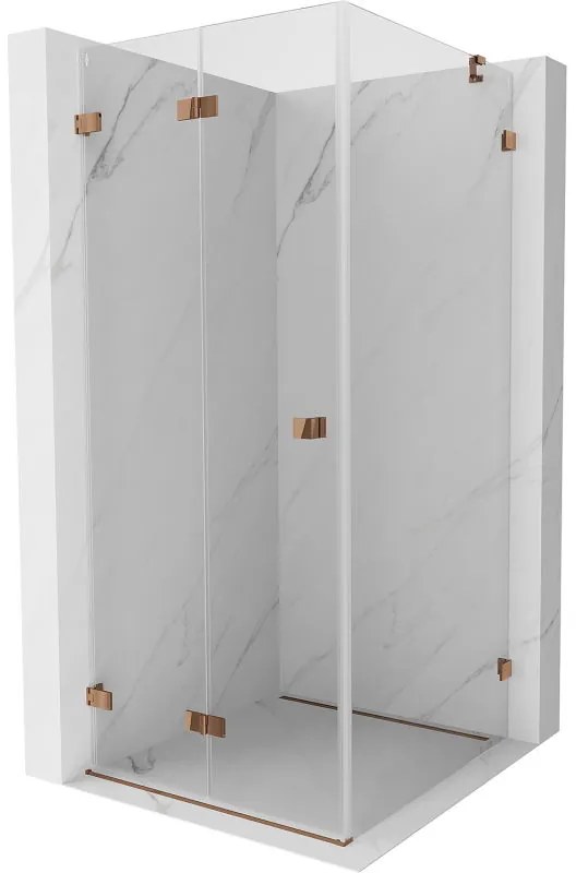 Mexen Lunar-F, 1-krídlový sprchový kút so skladacími dverami, ľavý, 70 x 70 cm, 8mm číre sklo, ružové zlato profil, 836-070-070-60-00-L