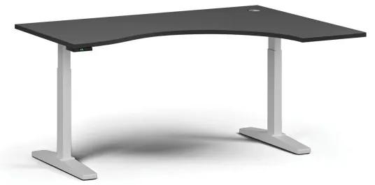 Výškovo nastaviteľný stôl, elektrický, 675-1325 mm, ergonomický pravý, doska 1600x1200 mm, biela podnož, grafit