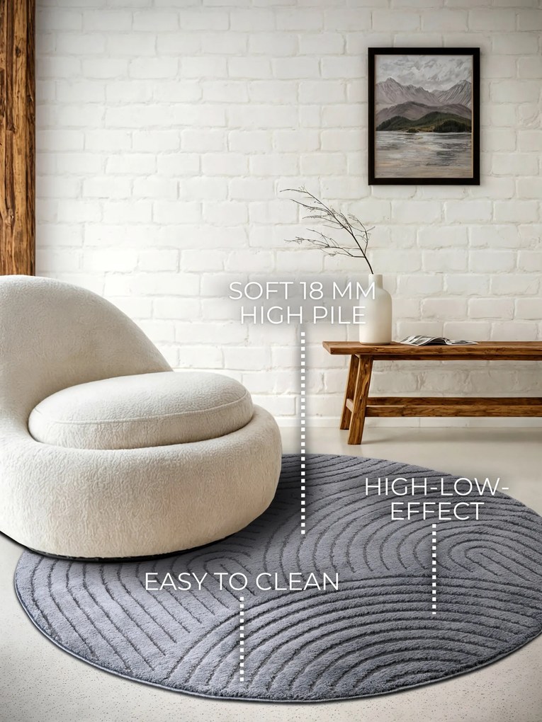 Kusový koberec New York 106206 Antracite kruh, 200x200 (priemer) kruh, šedá, chodba / predsieň, ELLE Decoration