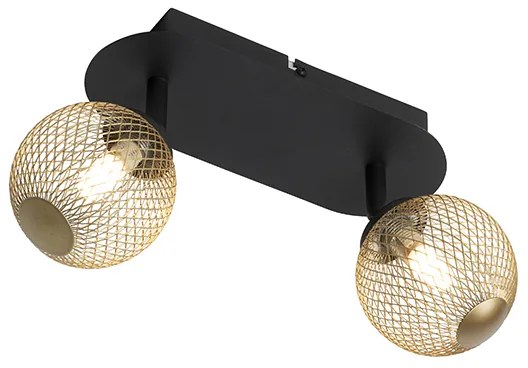 Bodové svietidlo čierne so zlatom 2-svetlo - Atény Wire