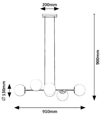Rabalux 72249 - Luster na lanku KIARA 6xE27/35W/230V zlatá