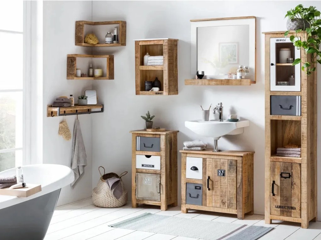 furniture-nabytek.cz - Sada kúpeľňového nábytku Pune z masívneho manga, lakovaná, viacfarebná