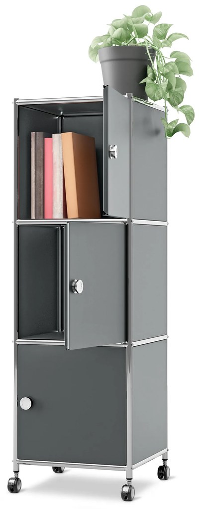 Kovová skrinka na kolieskach »CN3« s 3 dvierkami, sivá