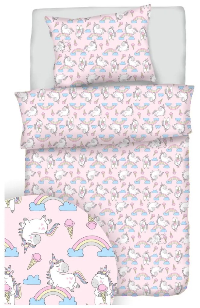 Obliečky bavlnené Jednorožec ružový TiaHome - Detský set 130x90cm + 65x45cm