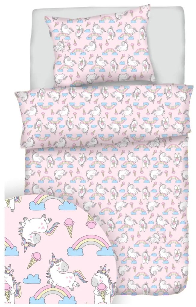 Obliečky bavlnené Jednorožec ružový TiaHome - Detský set 130x90cm + 65x45cm
