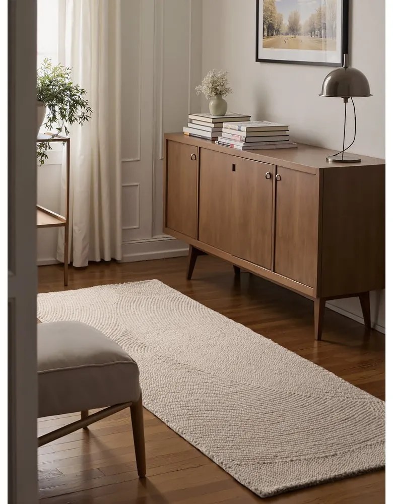 Ručne tkaný vlnený behúň vo svetlo prírodnej farbe 80x300 cm Eleni Natural White – Hanse Home
