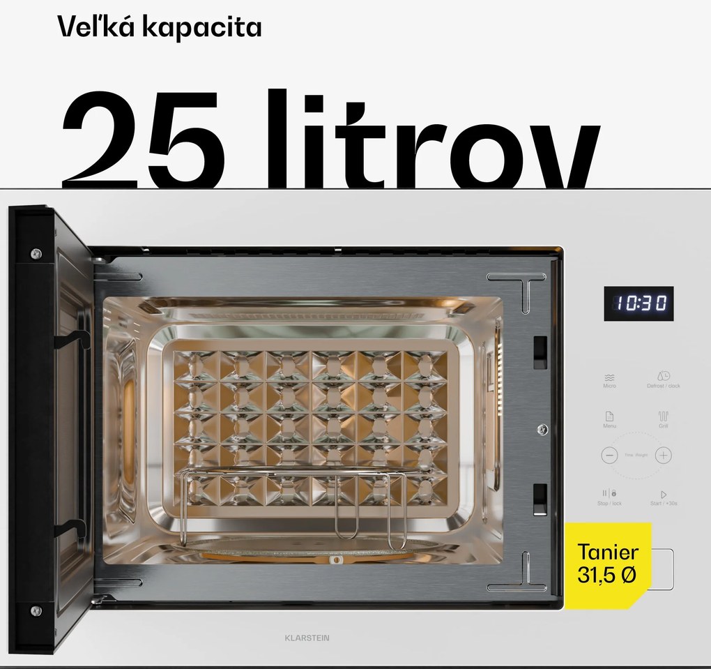 Klarstein Velaire vstavaná mikrovlnná rúra s grilom | 1200 W gril | 850 W mikrovlnná rúra | 60 cm