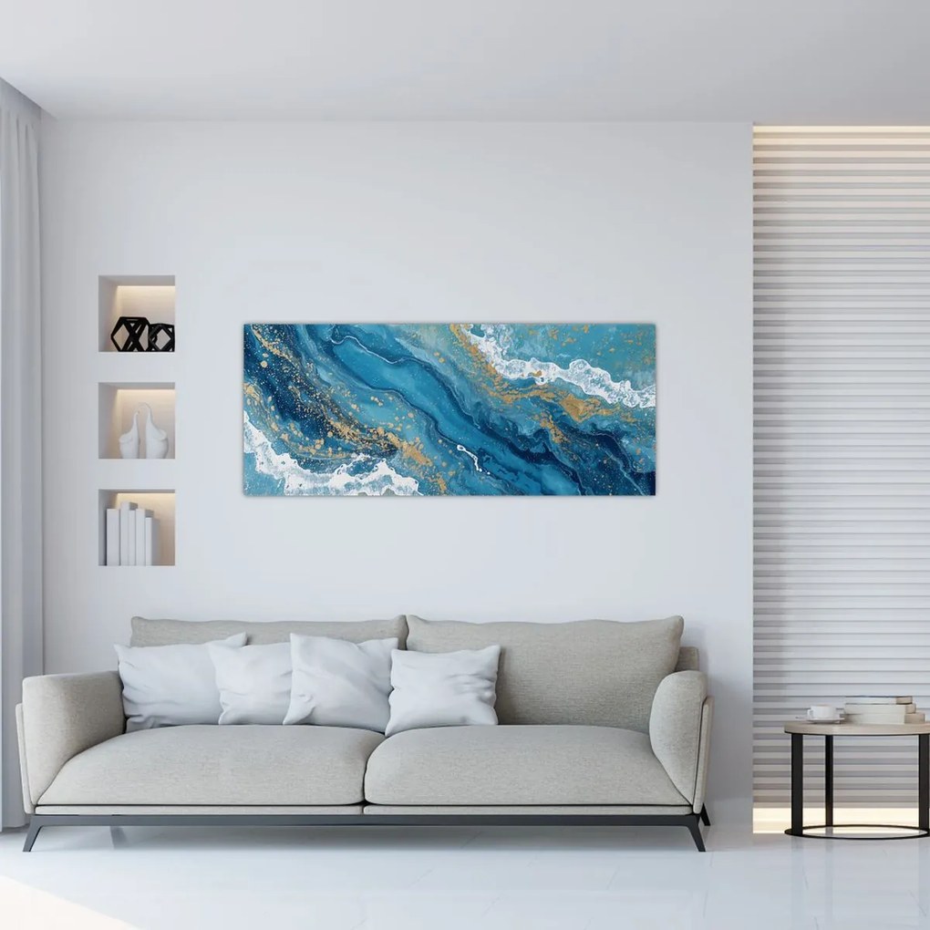 Obraz - Bledomodrý mramor so zlatom II. (120x50 cm)