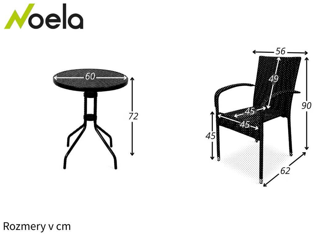 Noela Balkónový set Nina + 2x ratanová stolička Paris