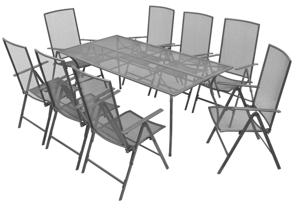 vidaXL 9-dielna vonkajšia jedálenská súprava so skladacími stoličkami oceľová antracitová