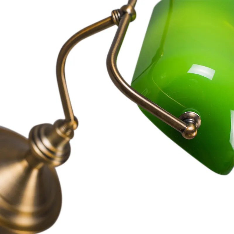 Klasická stolná lampa/notárska lampa bronzová so zeleným sklom - Banker