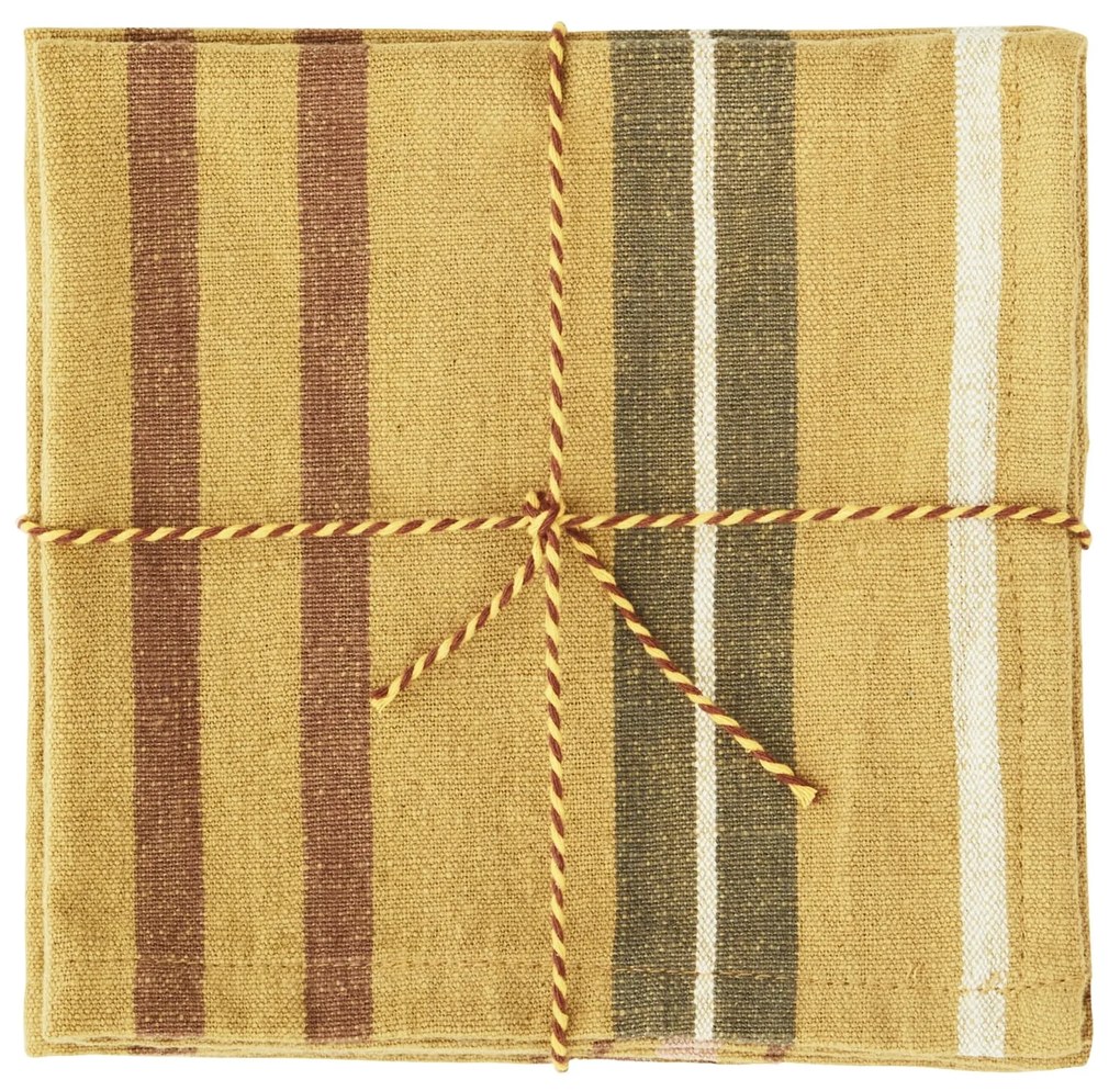 MADAM STOLTZ Bavlnený obrúsok Mustard Stripes – set 4 ks