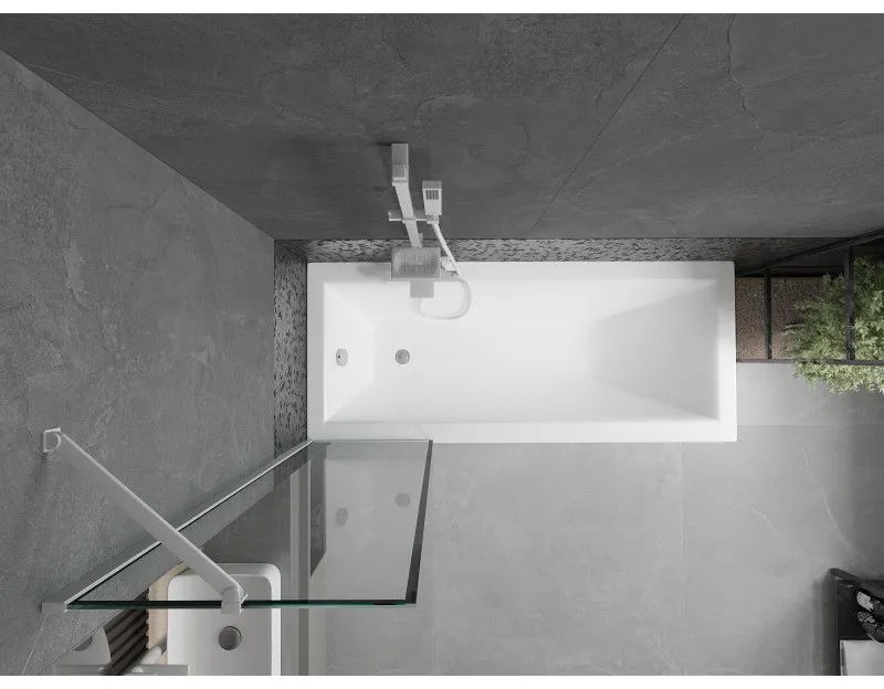 Mexen Next, vaňová zástena 1-krídlová 50 x 150 cm, fixné krídlo, 6 mm číre sklo s čiernym vzorom, biely profil, 895-050-000-00-70-20