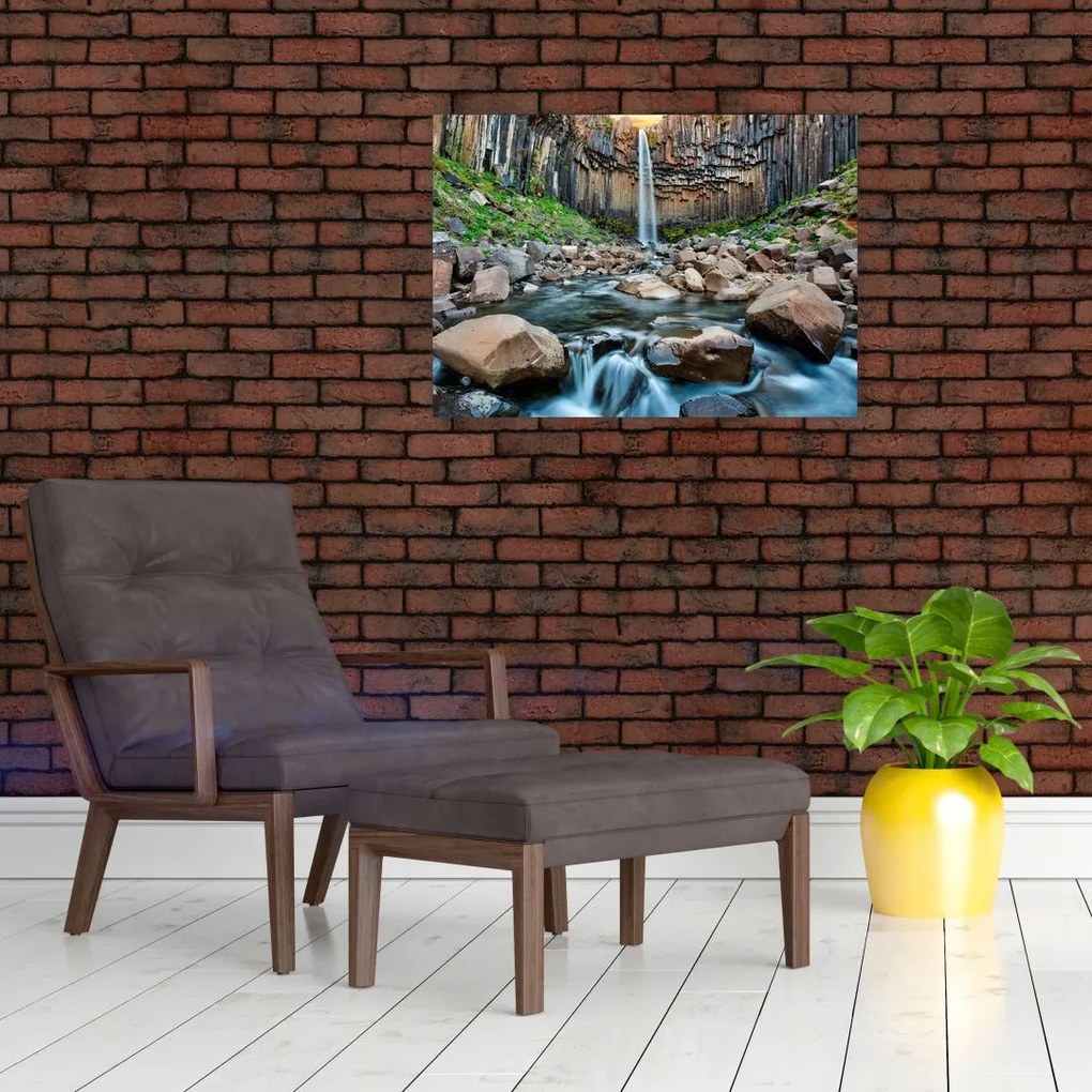 Sklenený obraz - Vodopád Svartifoss, Island (70x50 cm)